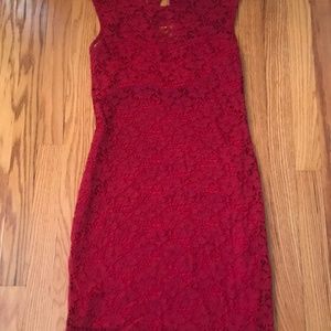 Red lace, cap sleeve dress